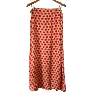 April Cornell VTG Rosette Allover Print Tan & Coral Cottagecore A-line Skirt